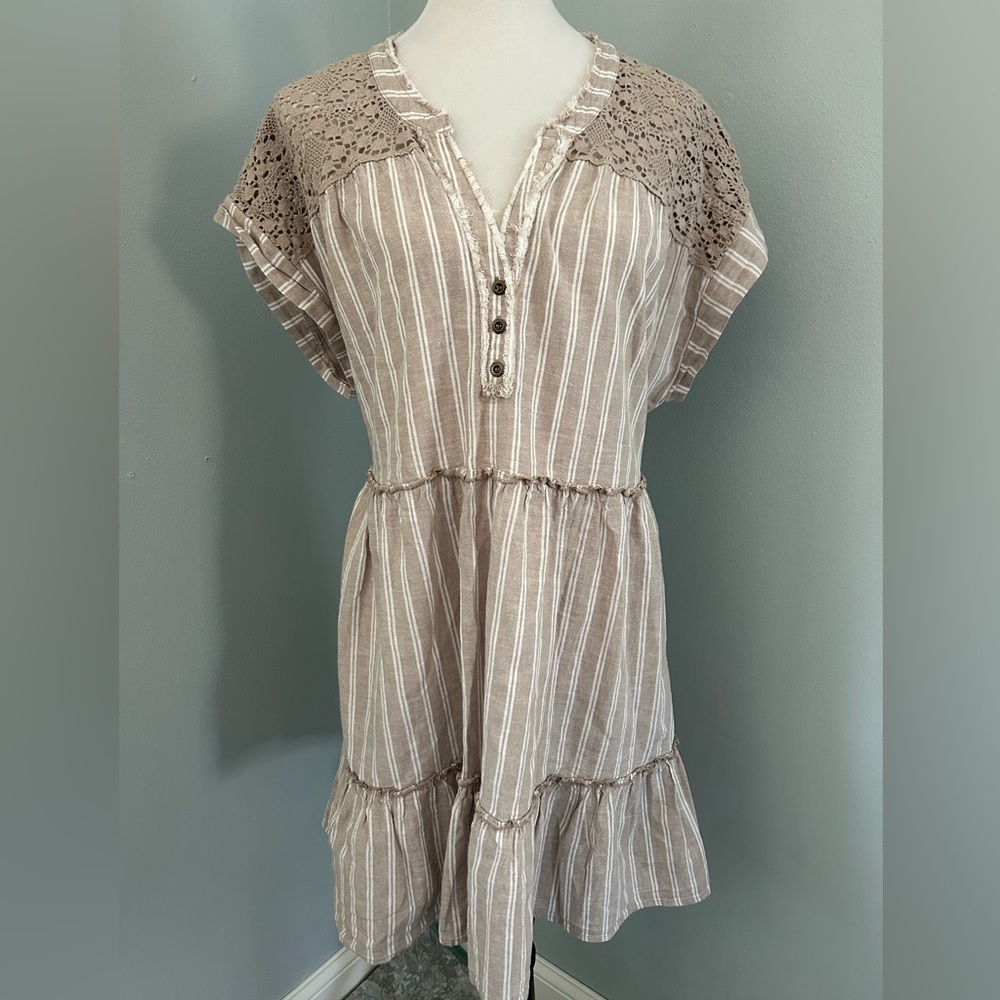Frye Striped Lace-Trim Babydoll Women’s Cotton Linen Dress